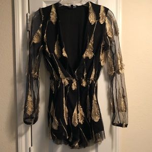 Black and gold feathered romper